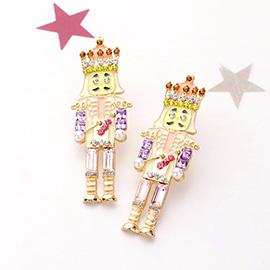 Stone Embellished Pearl Pointed Enamel Nutcracker Earrings