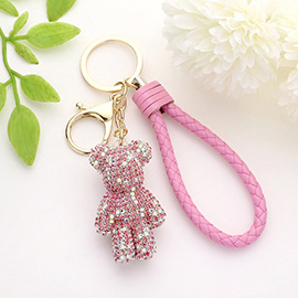 Bling Bear Figure Faux Leather Strap Keychain