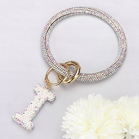 -I- Bling Studded Monogram Charm Bracelet Keychain