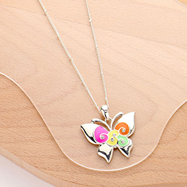 Multi Colored Butterfly Pendant Necklace