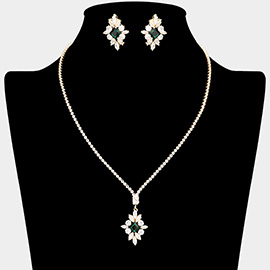 CZ Stone Cluster Embellished Pendant Pointed Rhinestone Paved Necklace