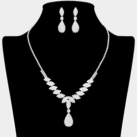 Rhinestone Pave Teardrop Marquise Cluster Necklace