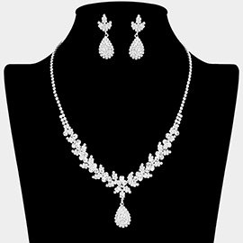 Rhinestone Pave Teardrop Marquise Cluster Necklace