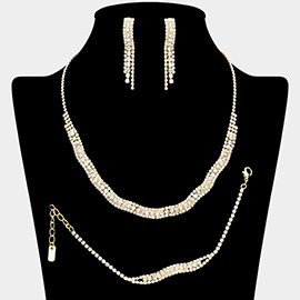 Rhinestone Paved Wavy Necklace Jewelry Set