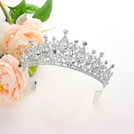 Teardrop Marquise Stone Pointed Rhinestone Paved Queen Tiara