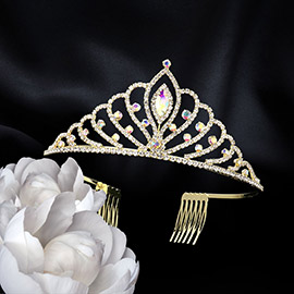 Marquise Stone Pointed Rhinestone Paved Princess Tiara