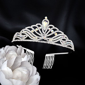 Teardrop Stone Pointed Rhinestone Paved Princess Tiara