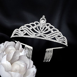 Teardrop Stone Pointed Rhinestone Paved Princess Tiara