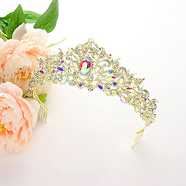 Oval Round Stone Pointed Rhinestone Paved Queen Tiara