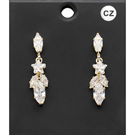 CZ Star Stone Pointed Marquise Stone Dangle Earrings