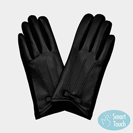 Bow Pointed Faux Leather Smart Gloves