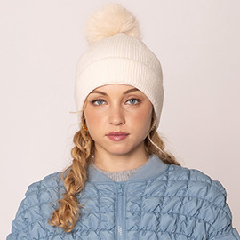 Solid Knit Beanie with Pom