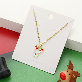 Stainless Steel Enamel Christmas Rudolph Pendant Necklace