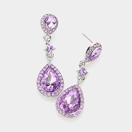 Double Teardrop Stone Accented Dangle Evening Earrings