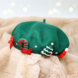 Wool Blended Christmas Charm Pointed Beret Hat