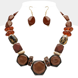 Abstract Chunky Various Pebble Bib Necklace