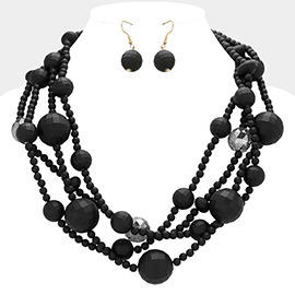 Matte Faceted Ball Beaded Multi Layered Statement Necklace