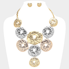 Textured Metal Donut Chandelier Pointed Statement Necklace