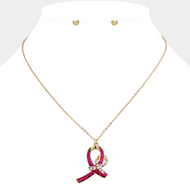 Double Pink Ribbon Pendant Necklace