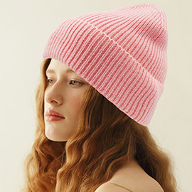 Solid Rib Knit Cuff Beanie Hat