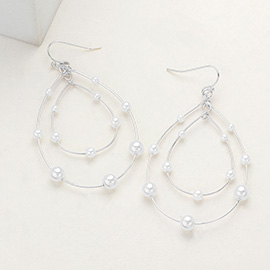 Pearl Station Beaded Double Teardrop Dangle Earrings