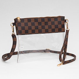 Faux Leather Checkered Printed Pointed Transparent Flap Crossbody Bag / Clutch