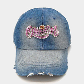 Bling Queen Message Pointed Vintage Denim Baseball Cap