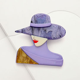 Glittered Resin Lady in Hat Pin Brooch