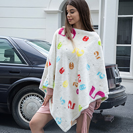 Faux Fur Colorful Number Patterned Poncho