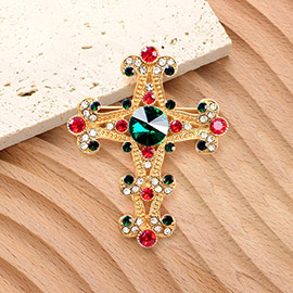 Stone Embellished Gothic Cross Pin Brooch