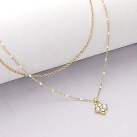 Double Layered Quatrefoil Stone Pendant Pointed Necklace