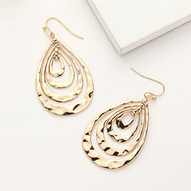 Hammered Metal Concentric Teardrop Dangle Earrings