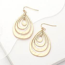 Hammered Metal Concentric Teardrop Dangle Earrings