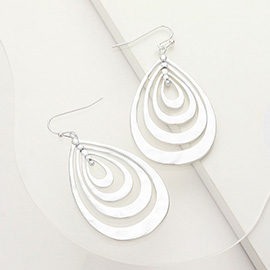 Hammered Metal Concentric Teardrop Dangle Earrings