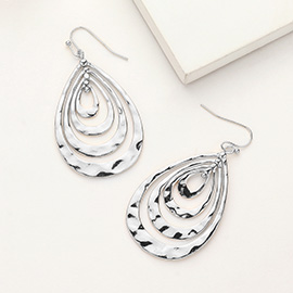 Hammered Metal Concentric Teardrop Dangle Earrings