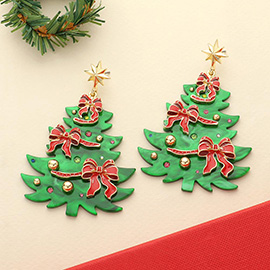 Enamel Christmas Ornament Resin Tree Dangle Earrings