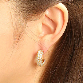 14K Gold  Dipped Chunky Pave CZ Stone Hypoallergenic Hoop Earrings