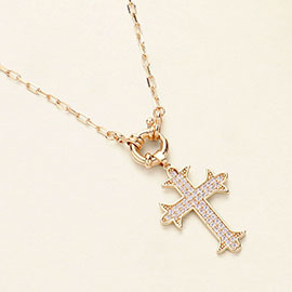 Stone Paved Cross Pendant Necklace