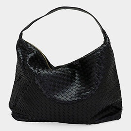 Shiny Faux Leather Braided Shoulder Shopper Bag