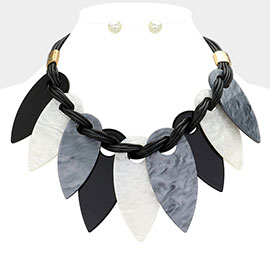 Teardrop Celluloid Acetate Beaded Statement Faux Leather Necklace