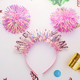 HAPPY BIRTHDAY Tinsel Pom Pom Party Headband