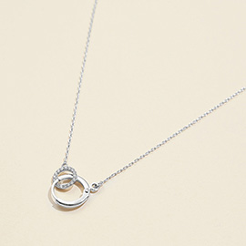 Semi Fine Collection  - 18K White Gold Dipped Interlocking Circle Pendant Short Necklace