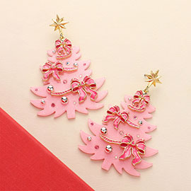 Enamel Christmas Ornament Resin Tree Dangle Earrings