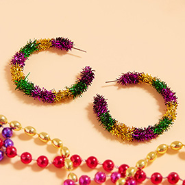 Mardi Gras Tinsel Hoop Earrings