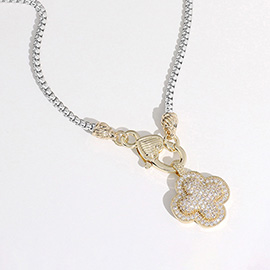 14K Gold Plated CZ Stone Paved Quatrefoil Pendant Necklace