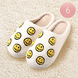 6Pairs - Smile Emoji Printed Home Indoor Floor Slippers