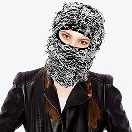 Distressed Fuzzy Winter Balaclava Mask Hat