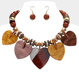 Celluloid Acetate Heart Charm Station Bib Necklace