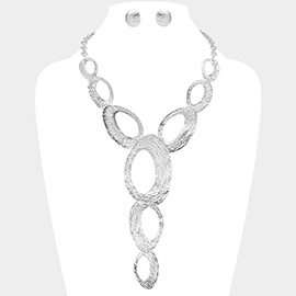 Textured Oval Plate Link Statement Necklace