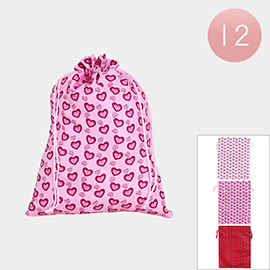 12PCS - Heart Patterned Drawstring Gift Bags